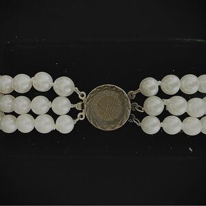 Vintage Triple Strand Cultured Pearl Bracelet with Sterling Silver Clasp